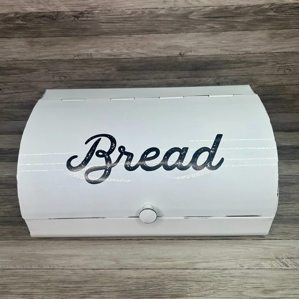 AuldHome Design Rustic White Bread Box Farmhouse Enamelware